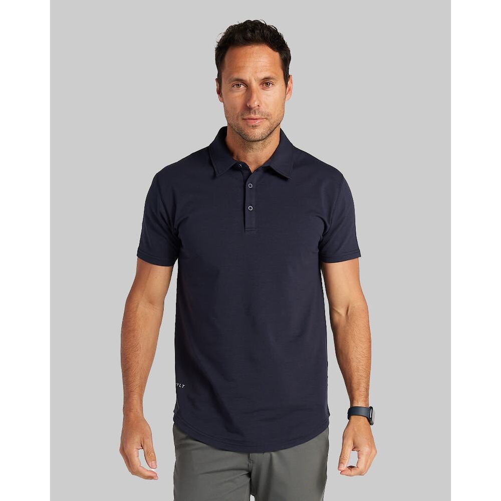 BYLT (M) Premium Basics Dropcut Navy Short Sleeve Polo Shirt- Lux, Collared